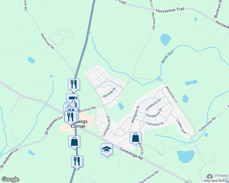 map of restaurants, bars, coffee shops, grocery stores, and more near 713 Sun Valley Court in Chester Springs