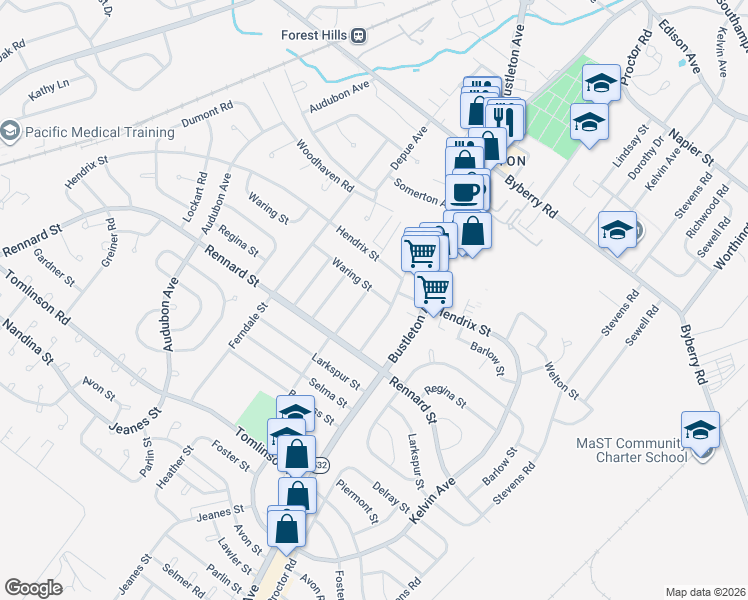 map of restaurants, bars, coffee shops, grocery stores, and more near 11624 Banes Street in Philadelphia