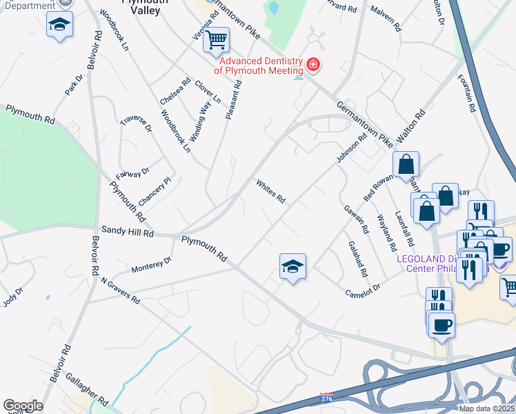 map of restaurants, bars, coffee shops, grocery stores, and more near 1829 Johnson Road in Plymouth Meeting