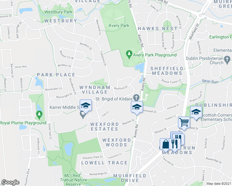 map of restaurants, bars, coffee shops, grocery stores, and more near 6330 Wismer Circle in Dublin