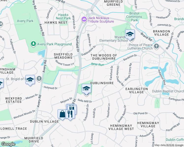 map of restaurants, bars, coffee shops, grocery stores, and more near 5925 Brigids Close Dr in Dublin