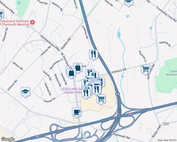 map of restaurants, bars, coffee shops, grocery stores, and more near 610 West Germantown Pike in Plymouth Meeting