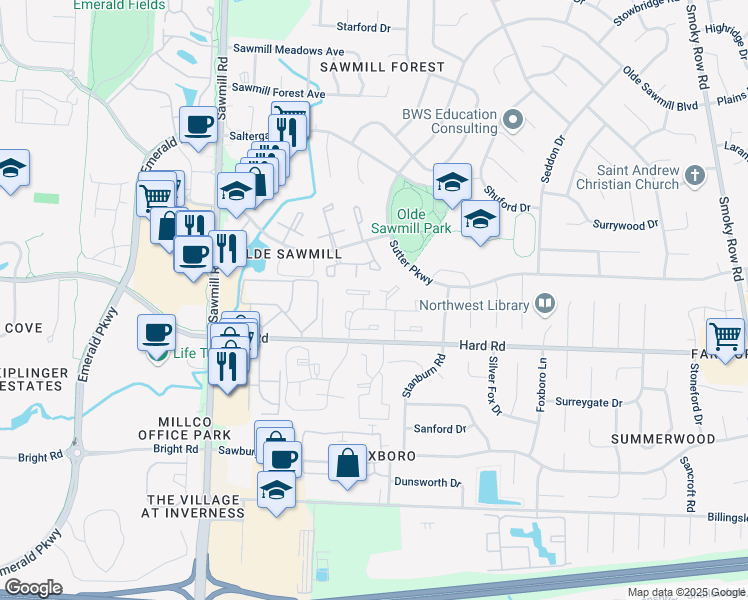 map of restaurants, bars, coffee shops, grocery stores, and more near 2484 Abbotsford Way in Dublin