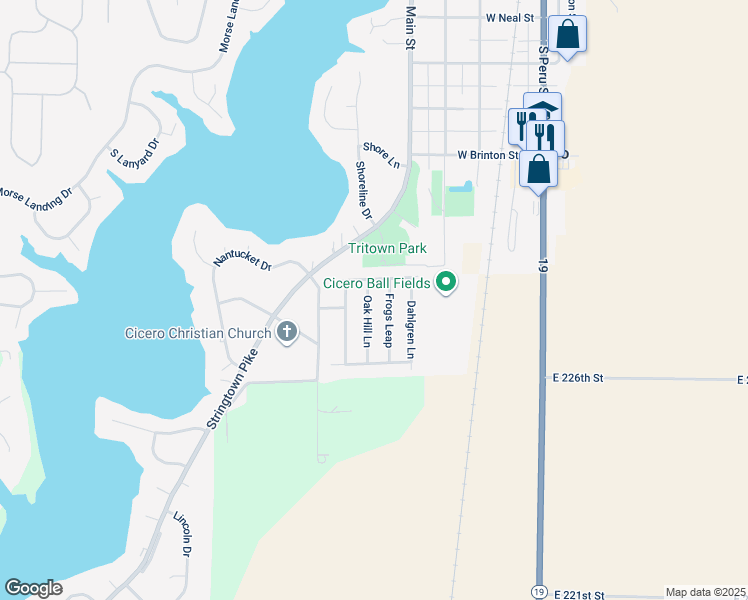 map of restaurants, bars, coffee shops, grocery stores, and more near 1069 Oak Hill Lane in Cicero
