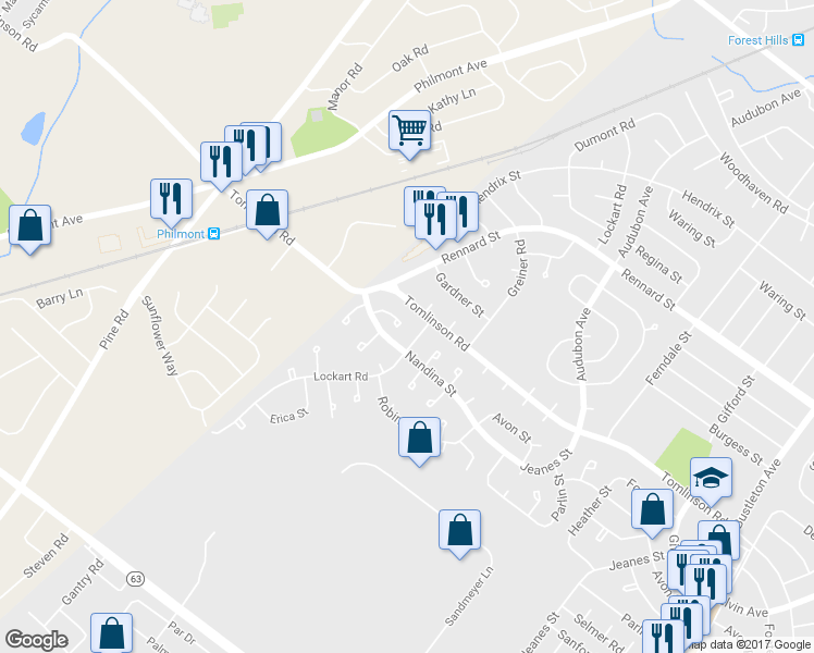 map of restaurants, bars, coffee shops, grocery stores, and more near 10928 Nandina Court in Philadelphia