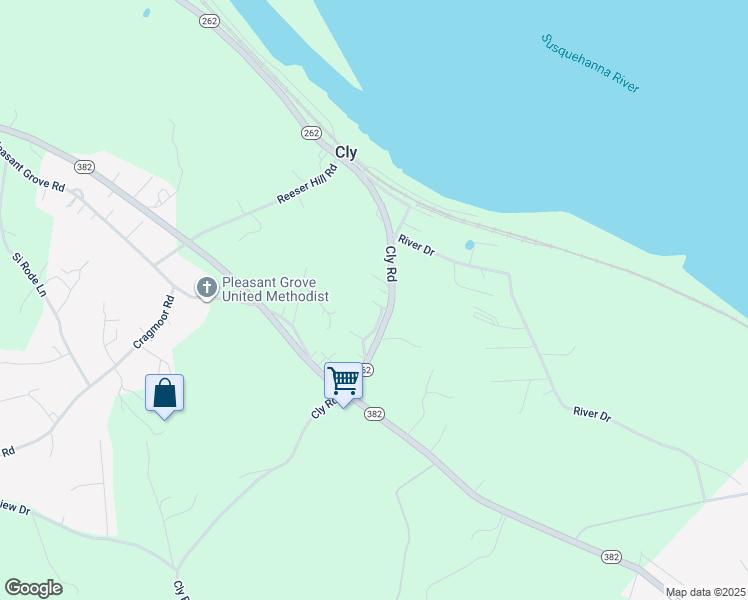 map of restaurants, bars, coffee shops, grocery stores, and more near 1385 Cly Road in York Haven