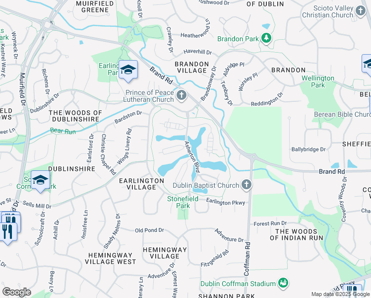 map of restaurants, bars, coffee shops, grocery stores, and more near 5403 Dunmere Lane in Dublin