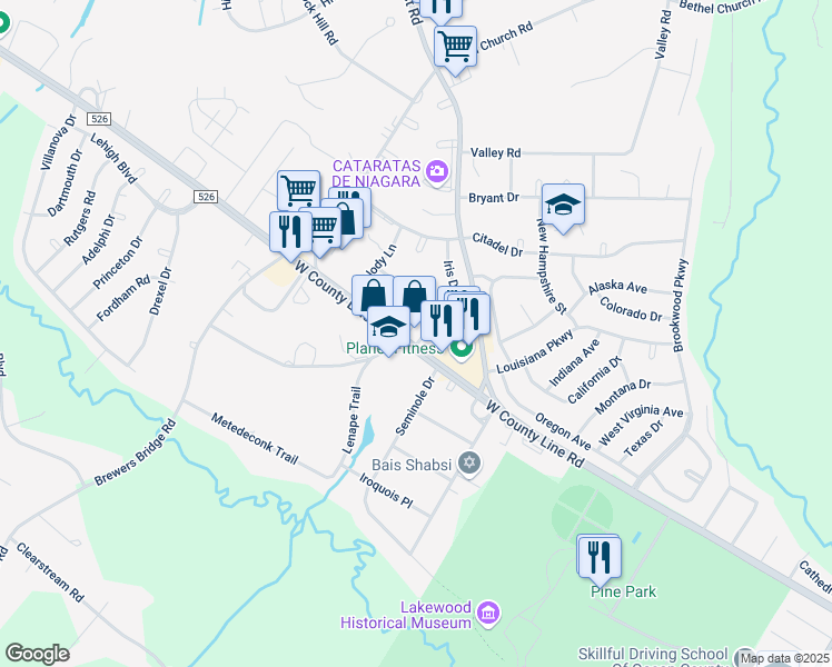 map of restaurants, bars, coffee shops, grocery stores, and more near 2042 West County Line Road in Jackson Township
