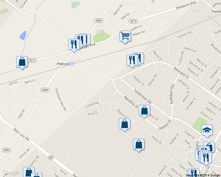 map of restaurants, bars, coffee shops, grocery stores, and more near 10844 Nandina Way in Philadelphia
