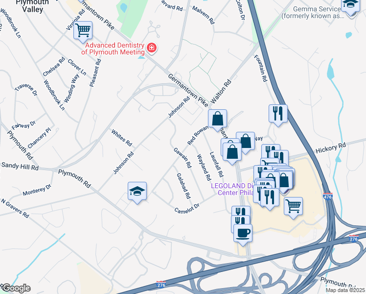 map of restaurants, bars, coffee shops, grocery stores, and more near 28 Red Rowan Lane in Plymouth Meeting