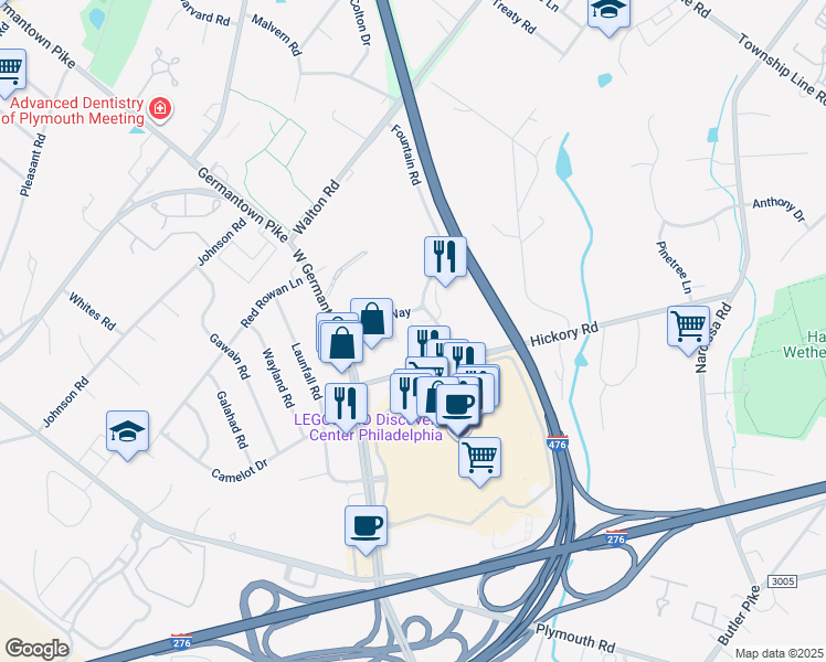 map of restaurants, bars, coffee shops, grocery stores, and more near 610 West Germantown Pike in Plymouth Meeting