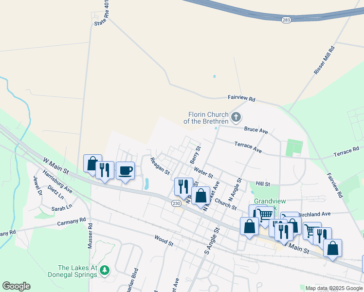 map of restaurants, bars, coffee shops, grocery stores, and more near 1126 Ashworth Street in Mount Joy