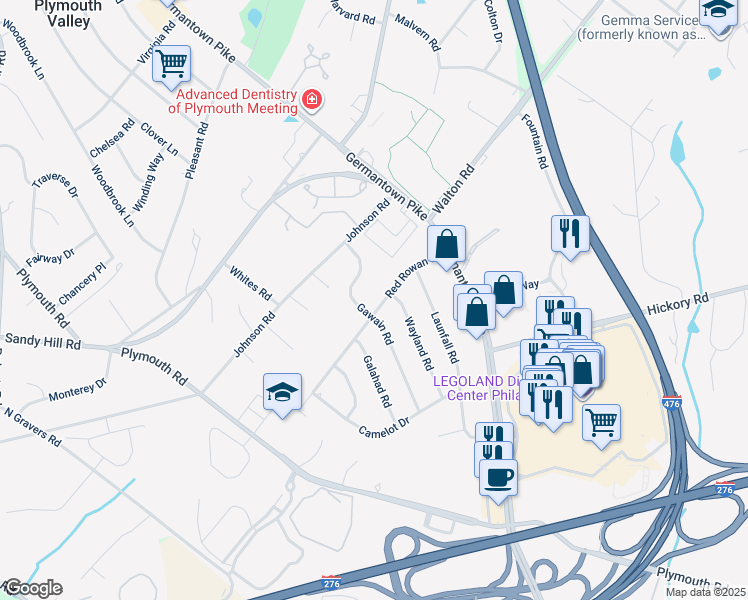 map of restaurants, bars, coffee shops, grocery stores, and more near 28 Red Rowan Lane in Plymouth Meeting