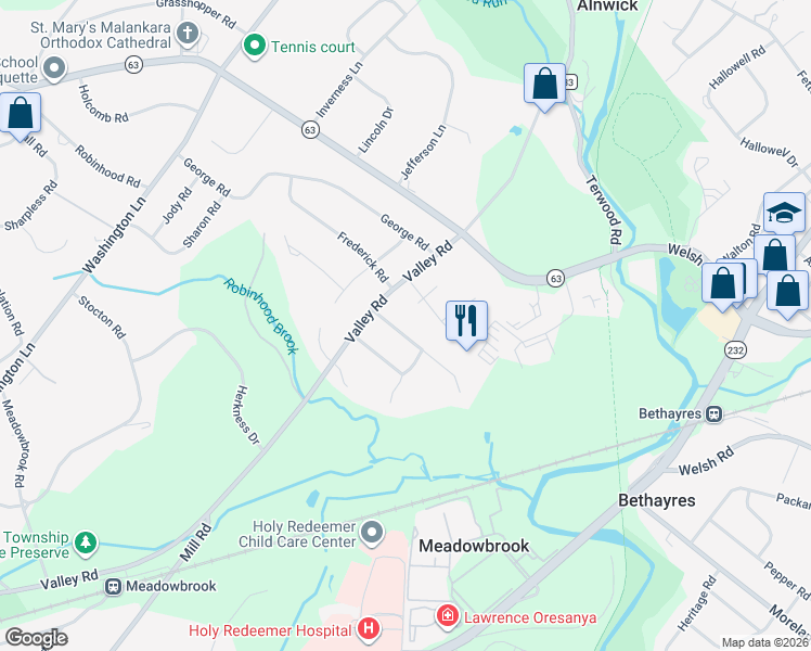 map of restaurants, bars, coffee shops, grocery stores, and more near 969 Manor Avenue in Meadowbrook