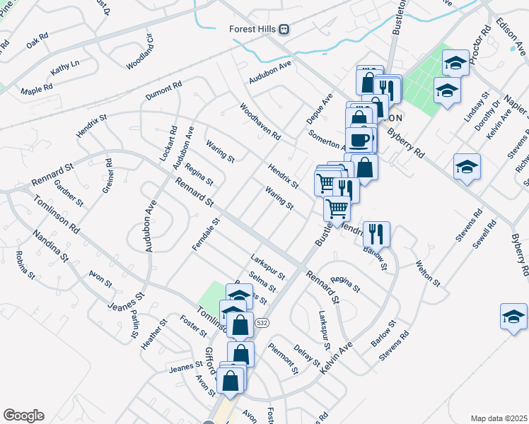 map of restaurants, bars, coffee shops, grocery stores, and more near 11612 Heather St in Philadelphia
