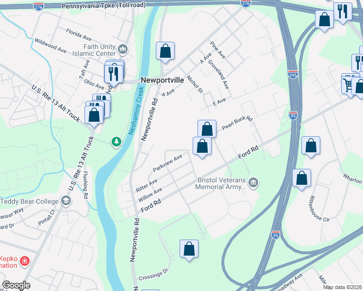 map of restaurants, bars, coffee shops, grocery stores, and more near 3401 Hilltop Avenue in Bristol
