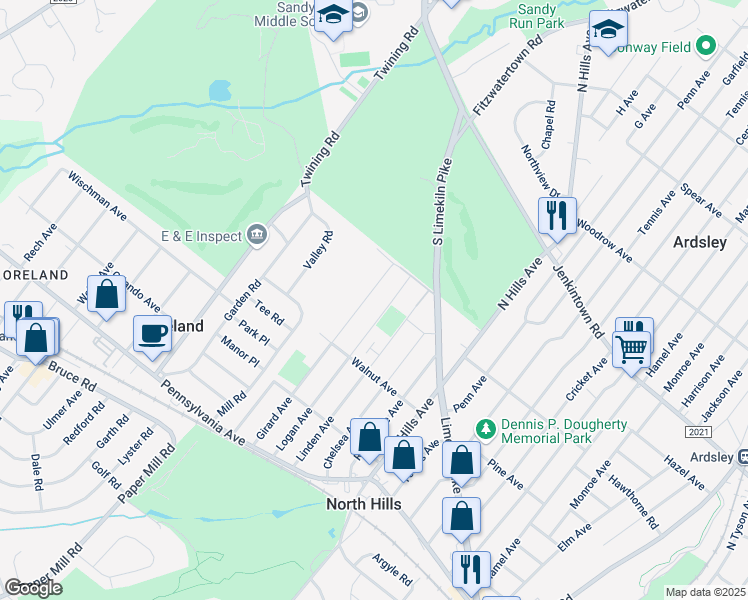 map of restaurants, bars, coffee shops, grocery stores, and more near 345 Girard Avenue in Glenside