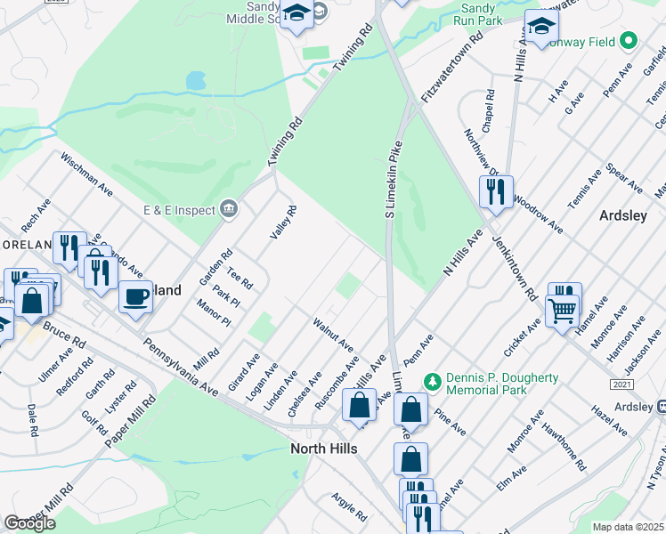 map of restaurants, bars, coffee shops, grocery stores, and more near 345 Girard Avenue in Glenside