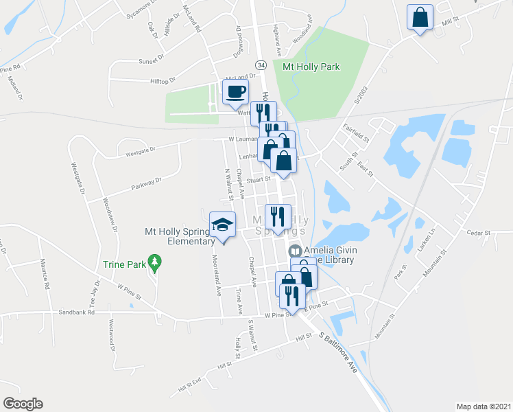 map of restaurants, bars, coffee shops, grocery stores, and more near 367 Chestnut Street in Mount Holly Springs