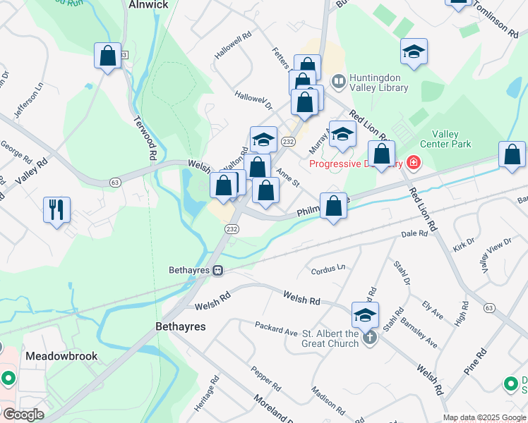 map of restaurants, bars, coffee shops, grocery stores, and more near 2336 Philmont Avenue in Montgomery County
