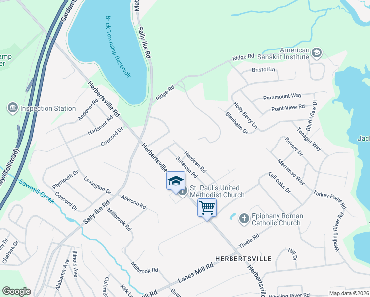 map of restaurants, bars, coffee shops, grocery stores, and more near 735 Hardean Road in Brick Township