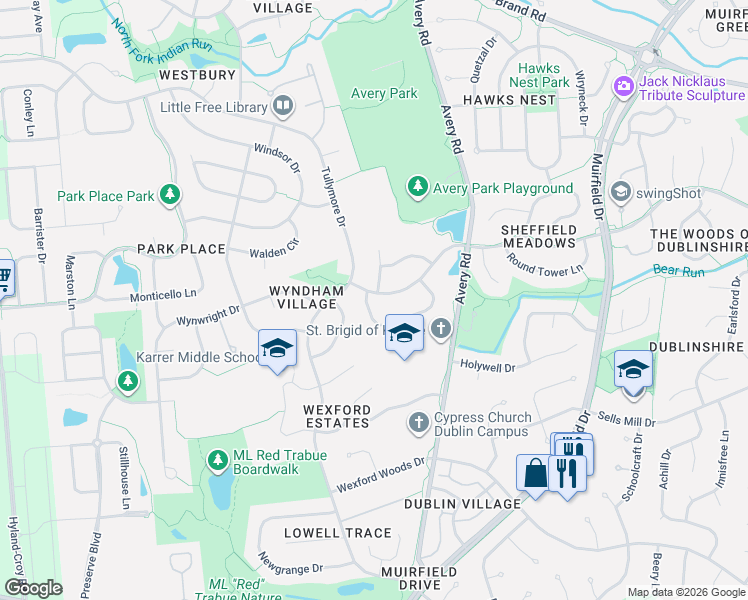 map of restaurants, bars, coffee shops, grocery stores, and more near 6330 Wismer Circle in Dublin