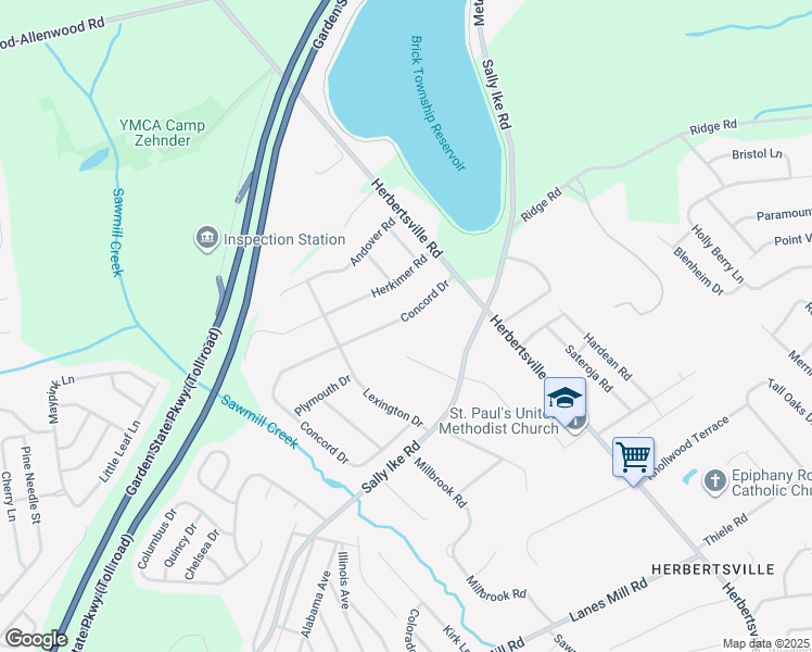 map of restaurants, bars, coffee shops, grocery stores, and more near 1245 Concord Drive in Brick Township