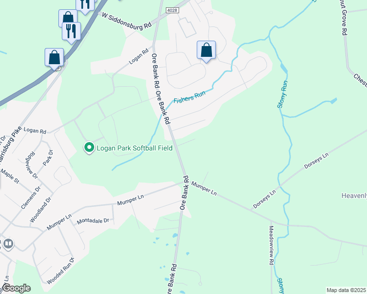 map of restaurants, bars, coffee shops, grocery stores, and more near 185 Ore Bank Road in Dillsburg