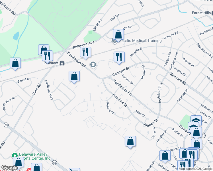 map of restaurants, bars, coffee shops, grocery stores, and more near 10844 Nandina Way in Philadelphia