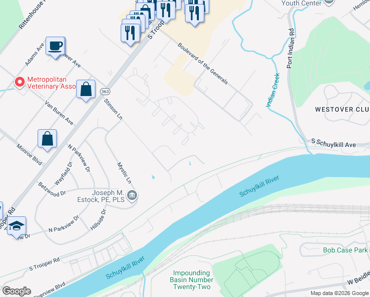 map of restaurants, bars, coffee shops, grocery stores, and more near 2501 Grant Court in Eagleville