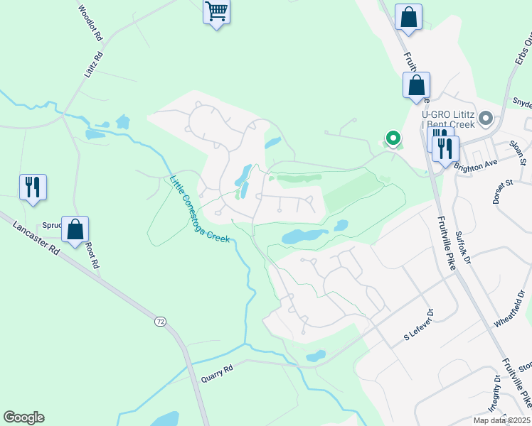map of restaurants, bars, coffee shops, grocery stores, and more near 750 Bent Creek Drive in Lititz