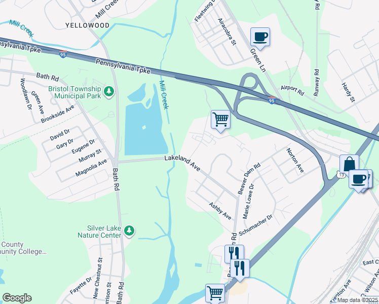map of restaurants, bars, coffee shops, grocery stores, and more near 1610 Lakeland Avenue in Bristol
