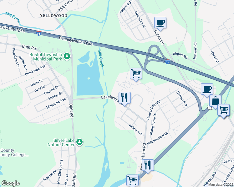 map of restaurants, bars, coffee shops, grocery stores, and more near 1610 Lakeland Avenue in Bristol