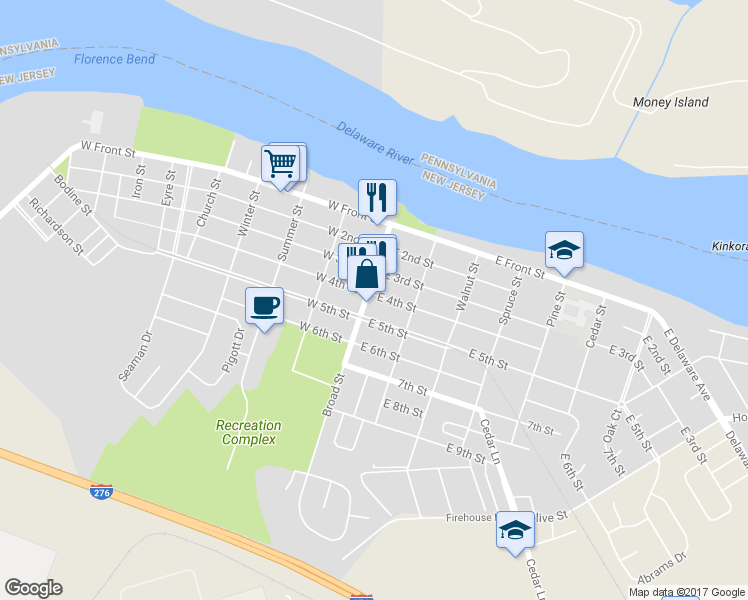 map of restaurants, bars, coffee shops, grocery stores, and more near 400 Broad Street in Florence Township
