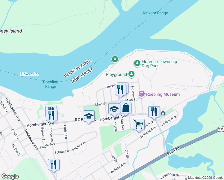 map of restaurants, bars, coffee shops, grocery stores, and more near 17 6th Avenue in Florence