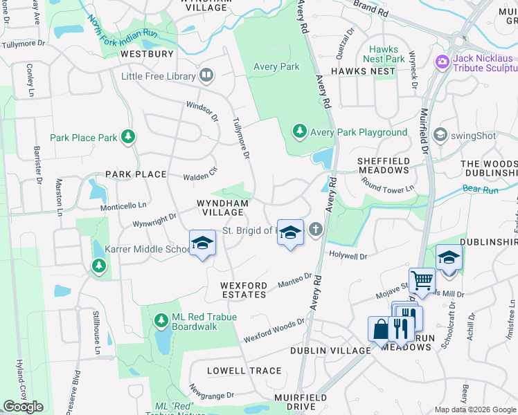 map of restaurants, bars, coffee shops, grocery stores, and more near 6330 Wismer Circle in Dublin