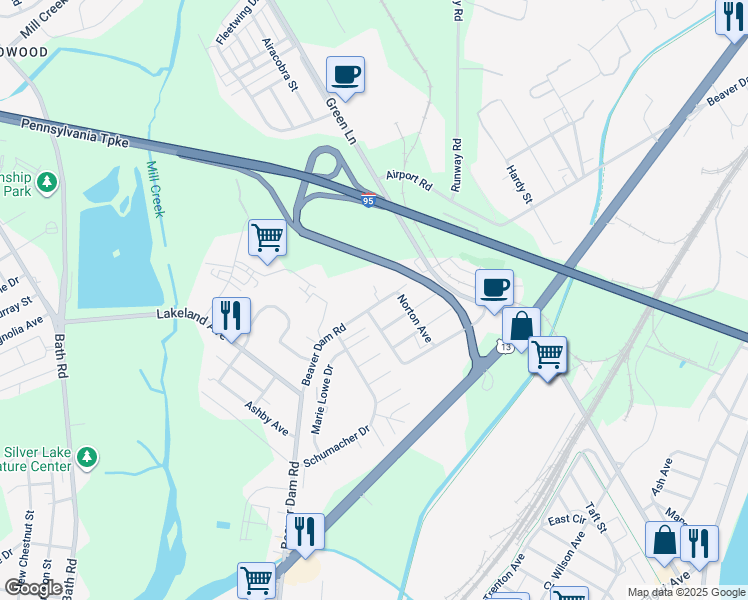 map of restaurants, bars, coffee shops, grocery stores, and more near 5703 Beaver Dam Road in Bristol