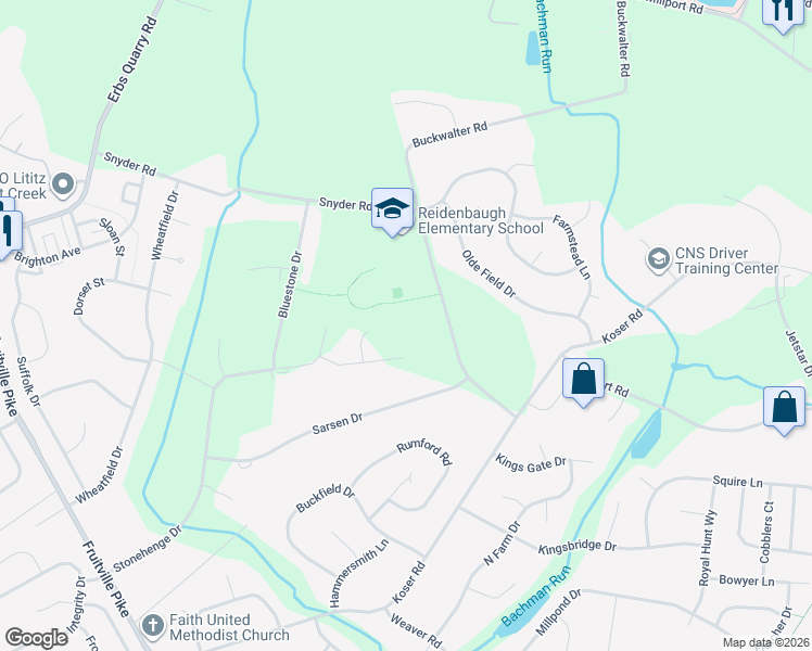 map of restaurants, bars, coffee shops, grocery stores, and more near 1049 Buckwalter Road in Lancaster