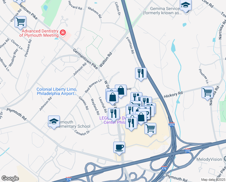 map of restaurants, bars, coffee shops, grocery stores, and more near 630 West Germantown Pike in Plymouth Meeting