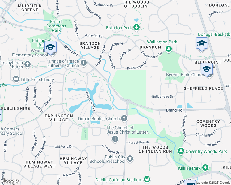 map of restaurants, bars, coffee shops, grocery stores, and more near 5381 Brand Rd in Dublin