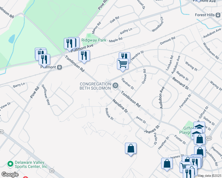 map of restaurants, bars, coffee shops, grocery stores, and more near 10920 Nandina Court in Philadelphia