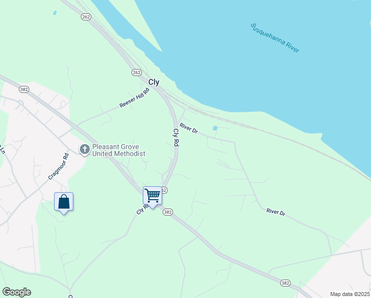 map of restaurants, bars, coffee shops, grocery stores, and more near 1350 Cly Road in York Haven