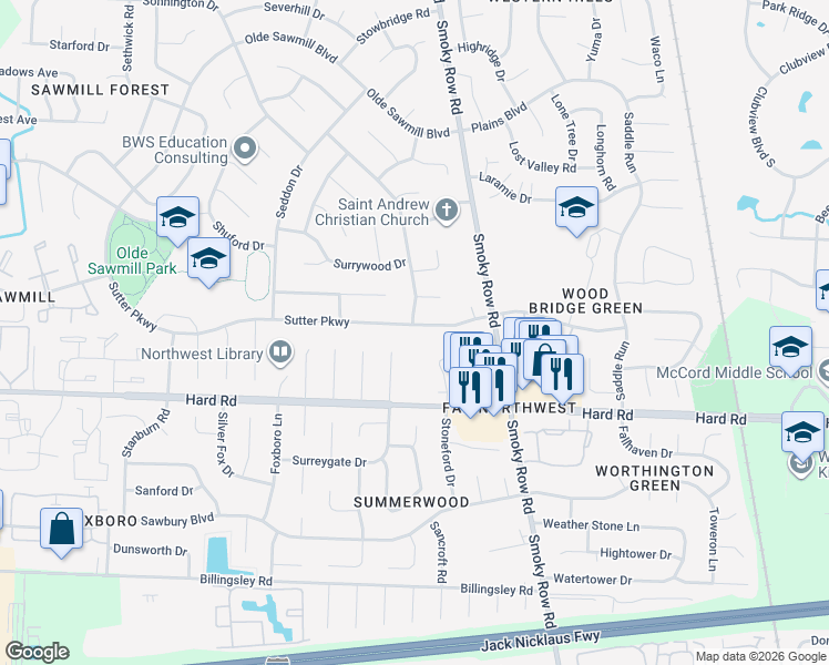 map of restaurants, bars, coffee shops, grocery stores, and more near 7756 Schoolway Court in Dublin