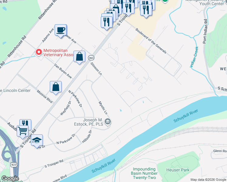 map of restaurants, bars, coffee shops, grocery stores, and more near 2524 Stinson Lane in Eagleville