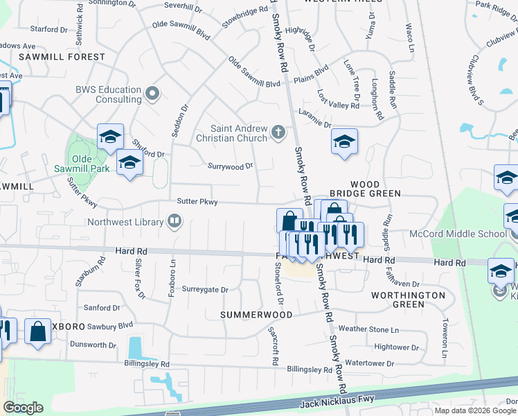 map of restaurants, bars, coffee shops, grocery stores, and more near 7756 Schoolway Court in Dublin