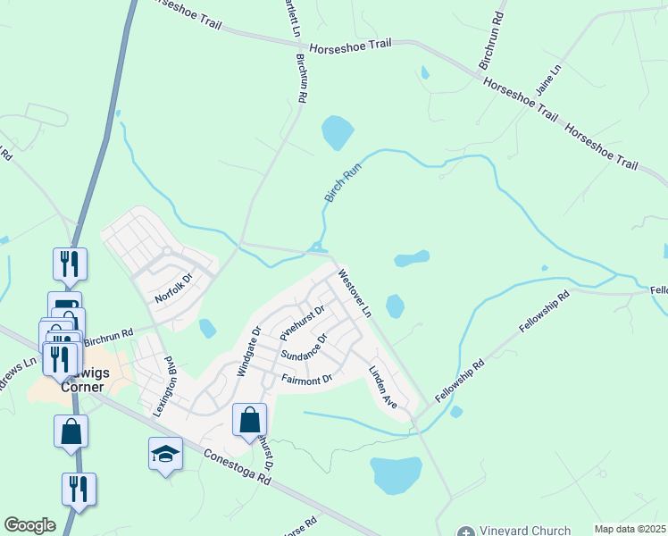 map of restaurants, bars, coffee shops, grocery stores, and more near 100 Windgate Drive in Chester Springs