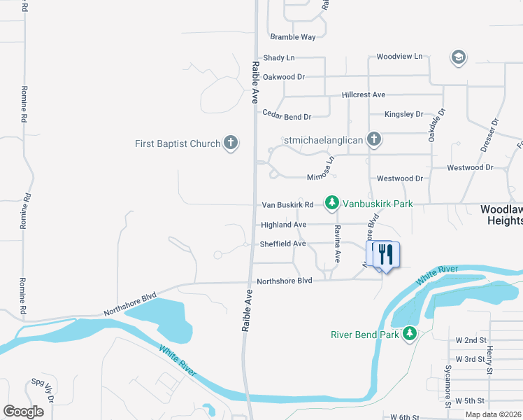 map of restaurants, bars, coffee shops, grocery stores, and more near 2415 Highland Avenue in Anderson
