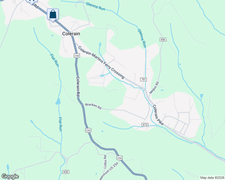 map of restaurants, bars, coffee shops, grocery stores, and more near 54161 Bracken Road in Bridgeport