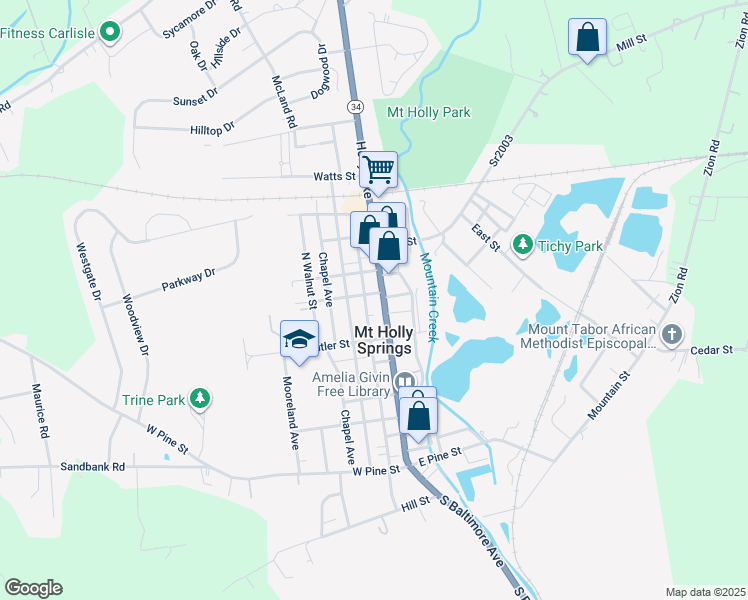 map of restaurants, bars, coffee shops, grocery stores, and more near 327 North Baltimore Avenue in Mount Holly Springs