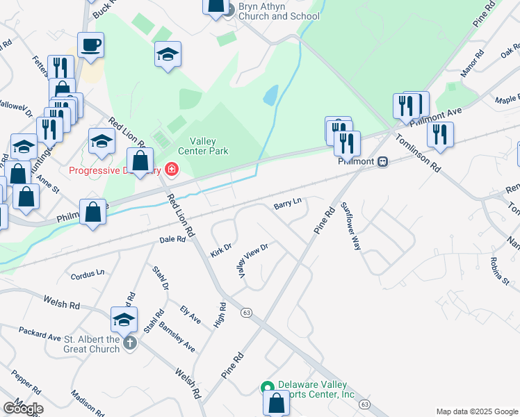 map of restaurants, bars, coffee shops, grocery stores, and more near 244 Kirk Drive in Montgomery County